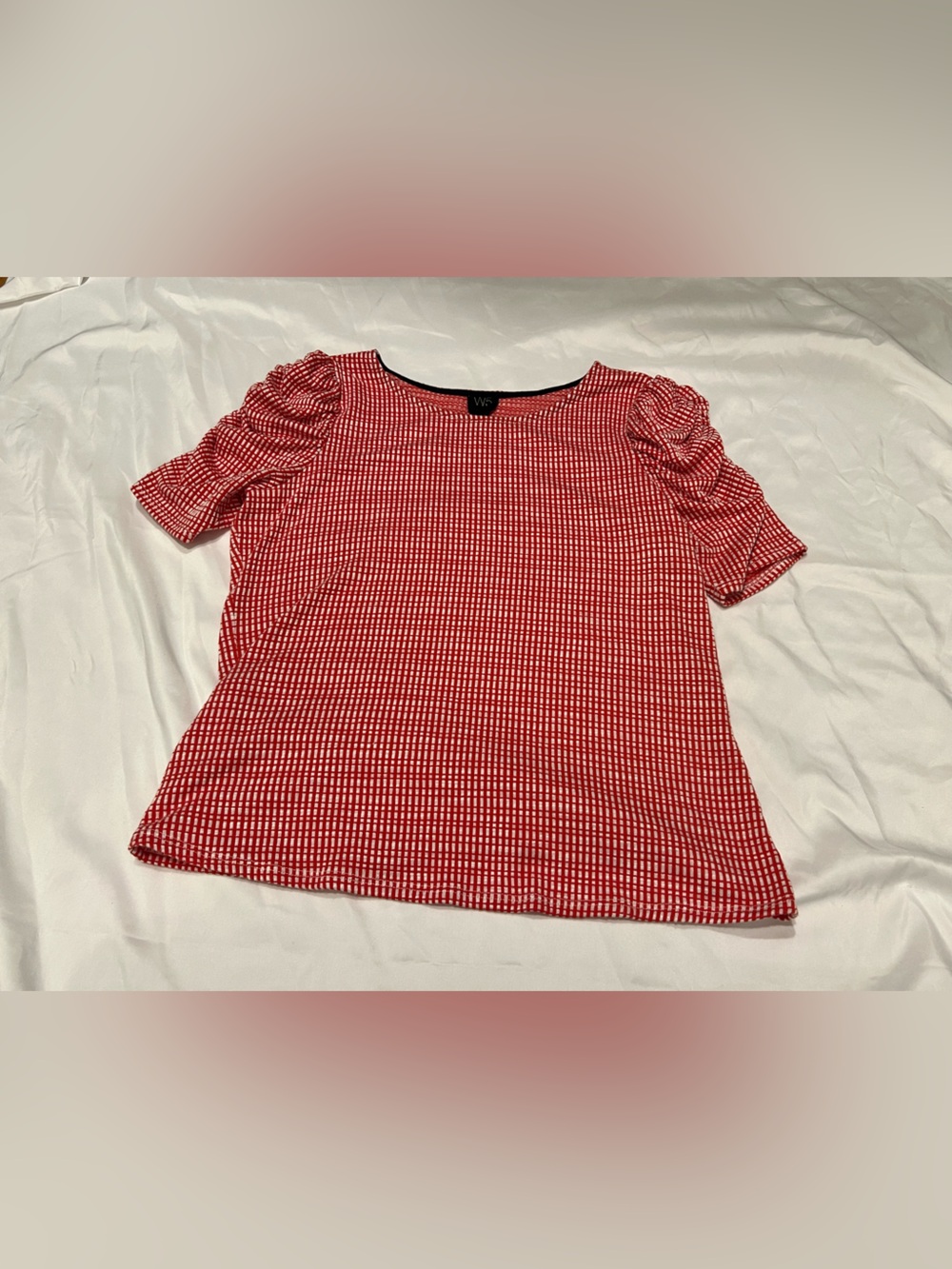 W5 Red Gingham Puff-Sleeve Blouse